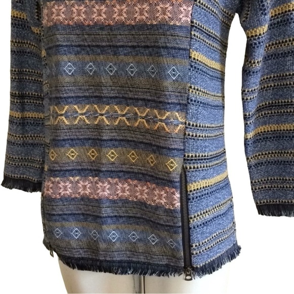 Lucky Brand Fringe Escape Boho Woven Embroidery Tapestry Knit Sweater Size XS - Picture 6 of 10